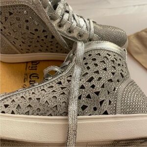 Lady Couture Women’s Silver High-Top Sneakers with Crystal Accents Size 8.5